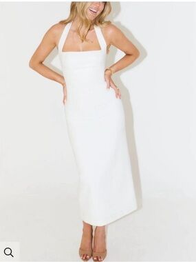 White Halter Midi Dress